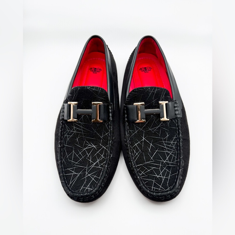 Royal Shoes Black Patterned Men's Velvet Loafers